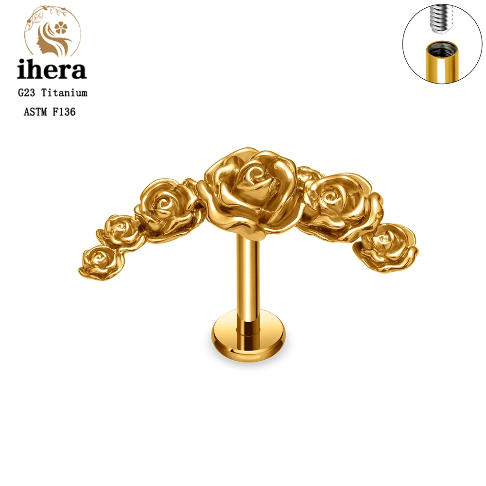 ASTM F136 Titanium Rose Flower Flat Back Stud 16G Internal Thread Earrings Lip Ear Cartilage Tragus Helix Conch Piercing Jewelry image 3