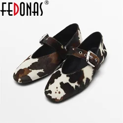 FEDONAS 2026 New Horsehair Mary Jane Flats Shoes Woman Buckles Round Toe loafers Casual Daily Flats Shoes Big Size