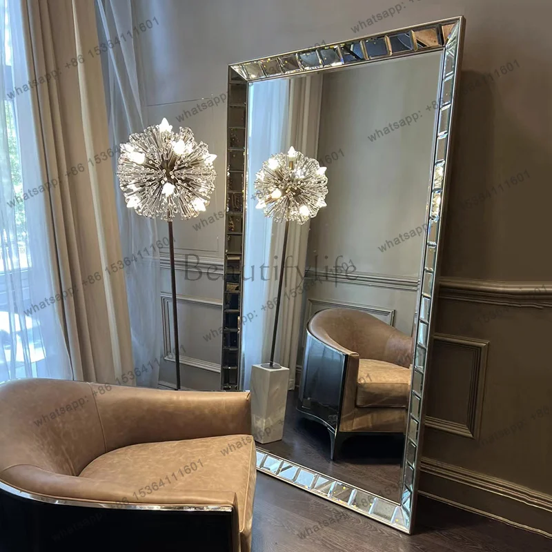 zj.Luxury Big Mirror Bathroom Shower Art Modern Mirror Square Garden Full Body Standing Star Funky Espelhos Living Room Decorati