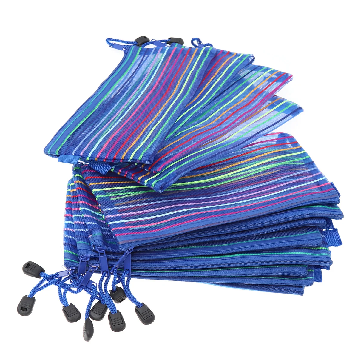 

12 шт. сетчатый чехол на молнии, нейлоновый материал, красочный полосатый пенал, легкая сумка для хранения для путешествий, школьного использования