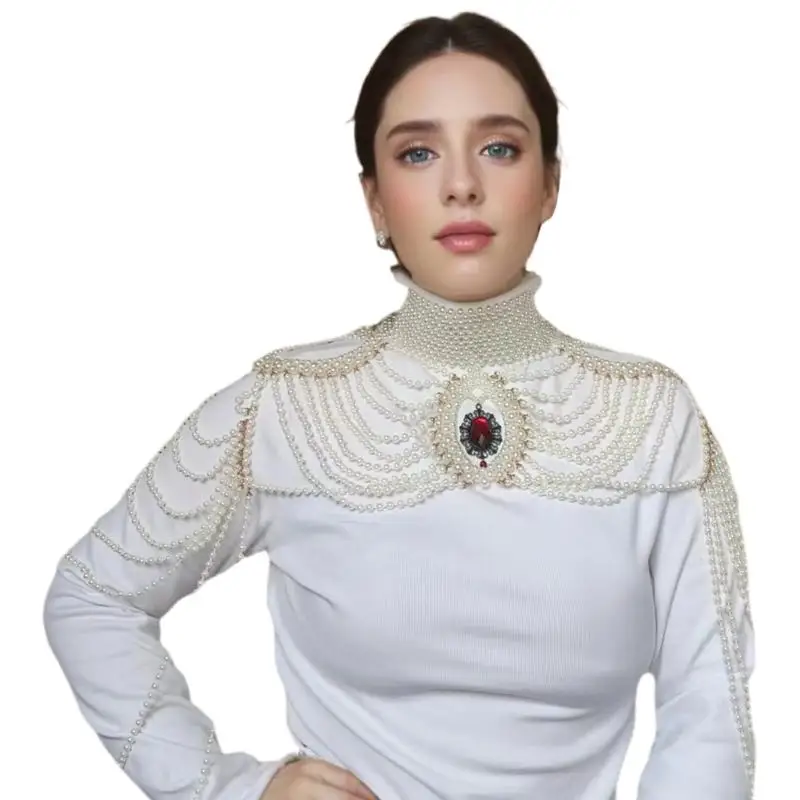 

P9FE Multipurpose Pearls Tassels Shoulder Jewelry for Modern Women Portable Accessory for Bridal Wear and Evening Event