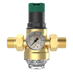 Water Pressure Regulator with Water Pressure Gauge and Mesh Filter Brass Pressure Reducing Valves for Drinking Water