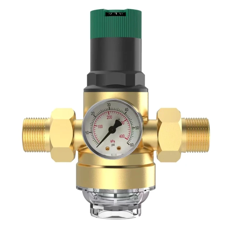 Water Pressure Regulator with Water Pressure Gauge and Mesh Filter Brass Pressure Reducing Valves for Drinking Water