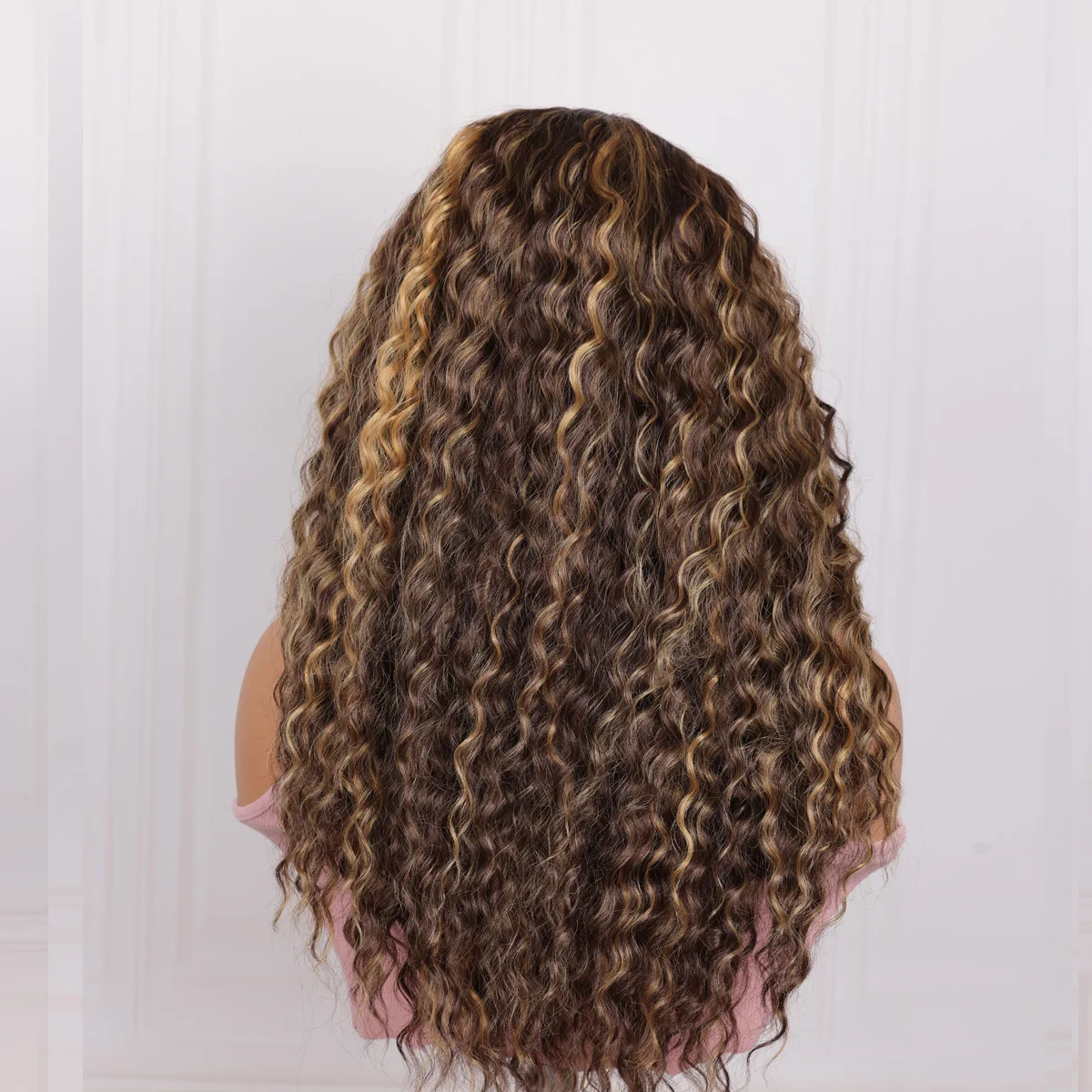 تسليط الضوء على البني 26 بوصة 180 الكثافة غلويليس الاصطناعية غريب مجعد طويل 13*4*1 الدانتيل شعر مستعار أمامي للنساء السود Babyhair PrePlucked #2