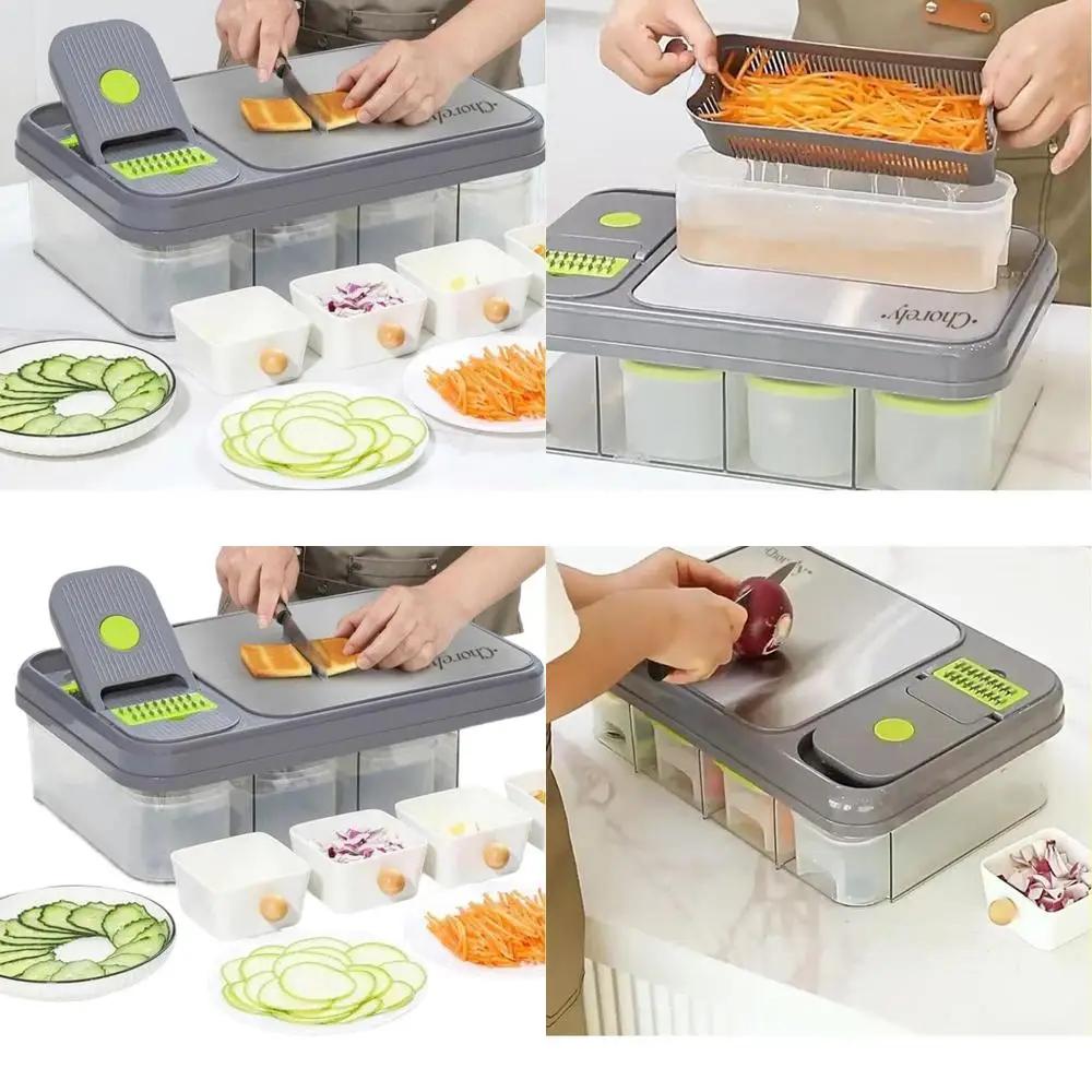 

Multi-Functional Stainless Steel Vegetable Dicer with 4 Compartment Storage Container Set