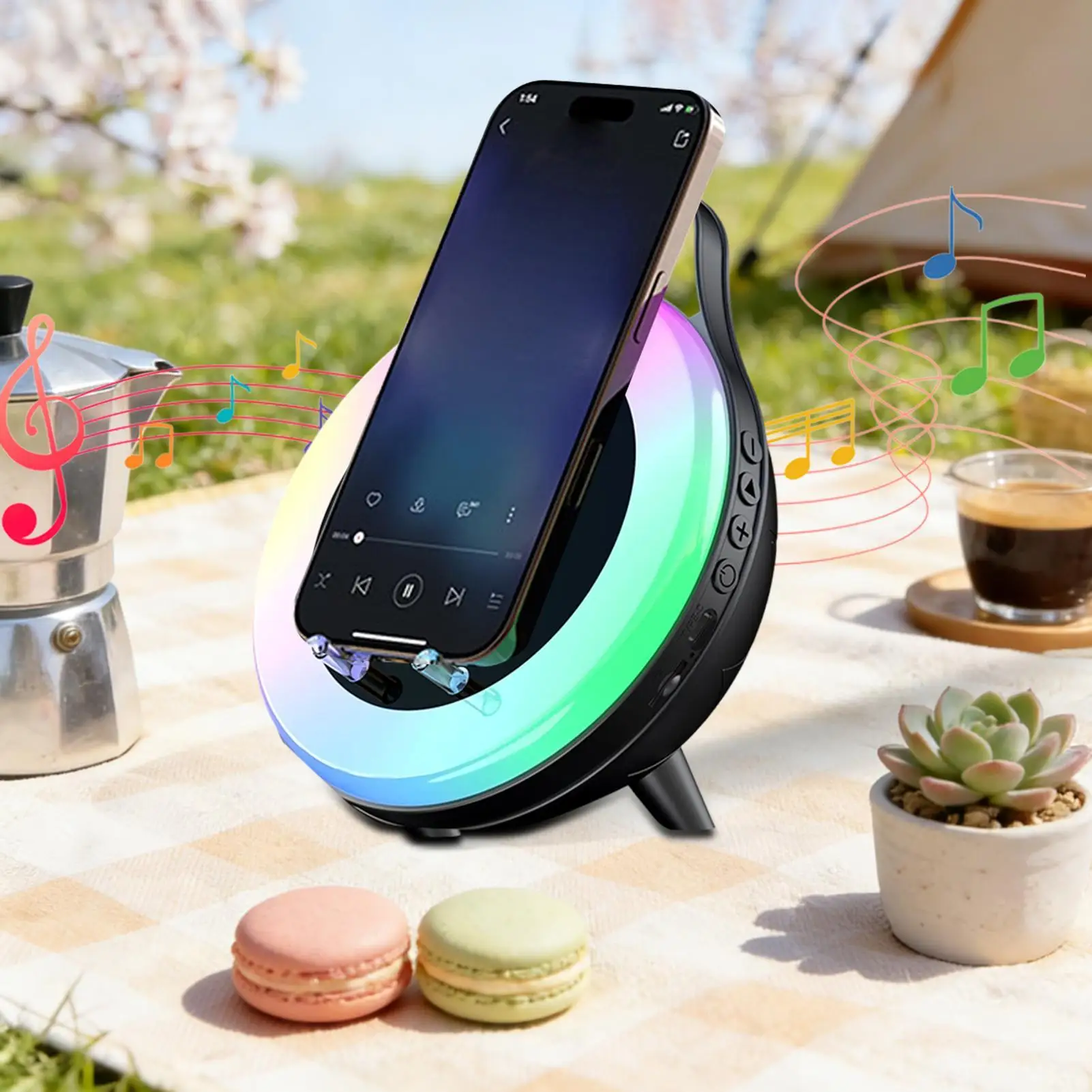 

Беспроводная колонка-подставка с Hi-Fi звуком, быстрой зарядкой и держателем для телефона, индукционная беспроводная колонка, крутые технологичные гаджеты для дома и спальни