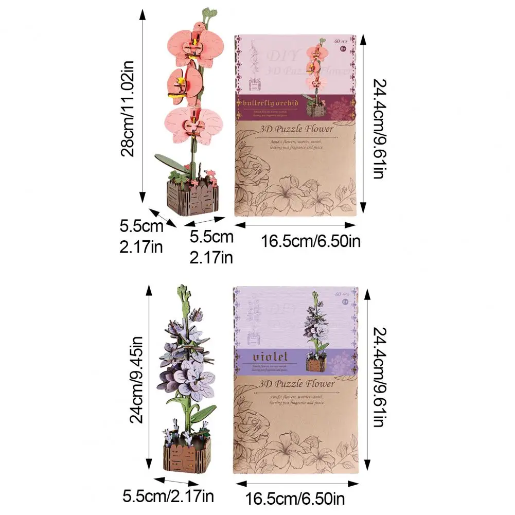 3D Wooden Flower Puzzle Kit DIY Botanical Bouquet Building Set Wood Sunflower/Rose Floral Craft Kit for Mother's Day Gifts