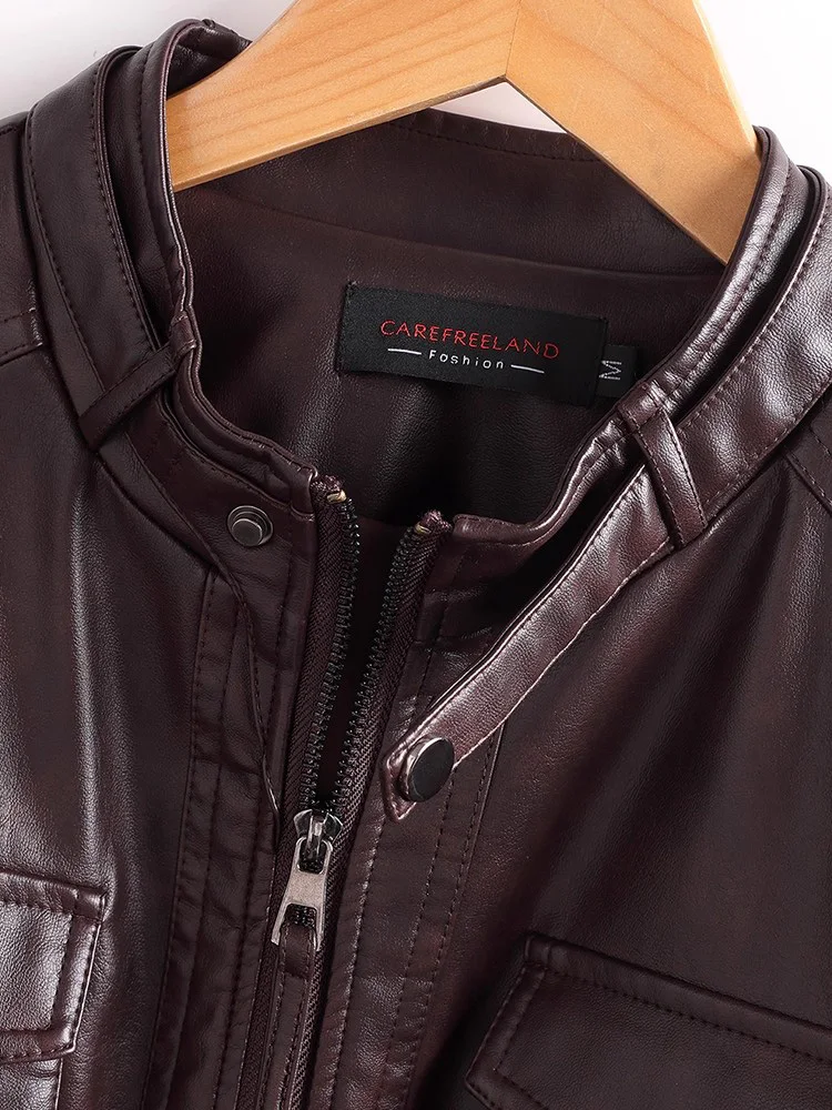 New Women Split Leather Jacket Spring Autumn Fashion Stand Collar Casual Biker Leather Coat Short Motorcycle Jacket Female