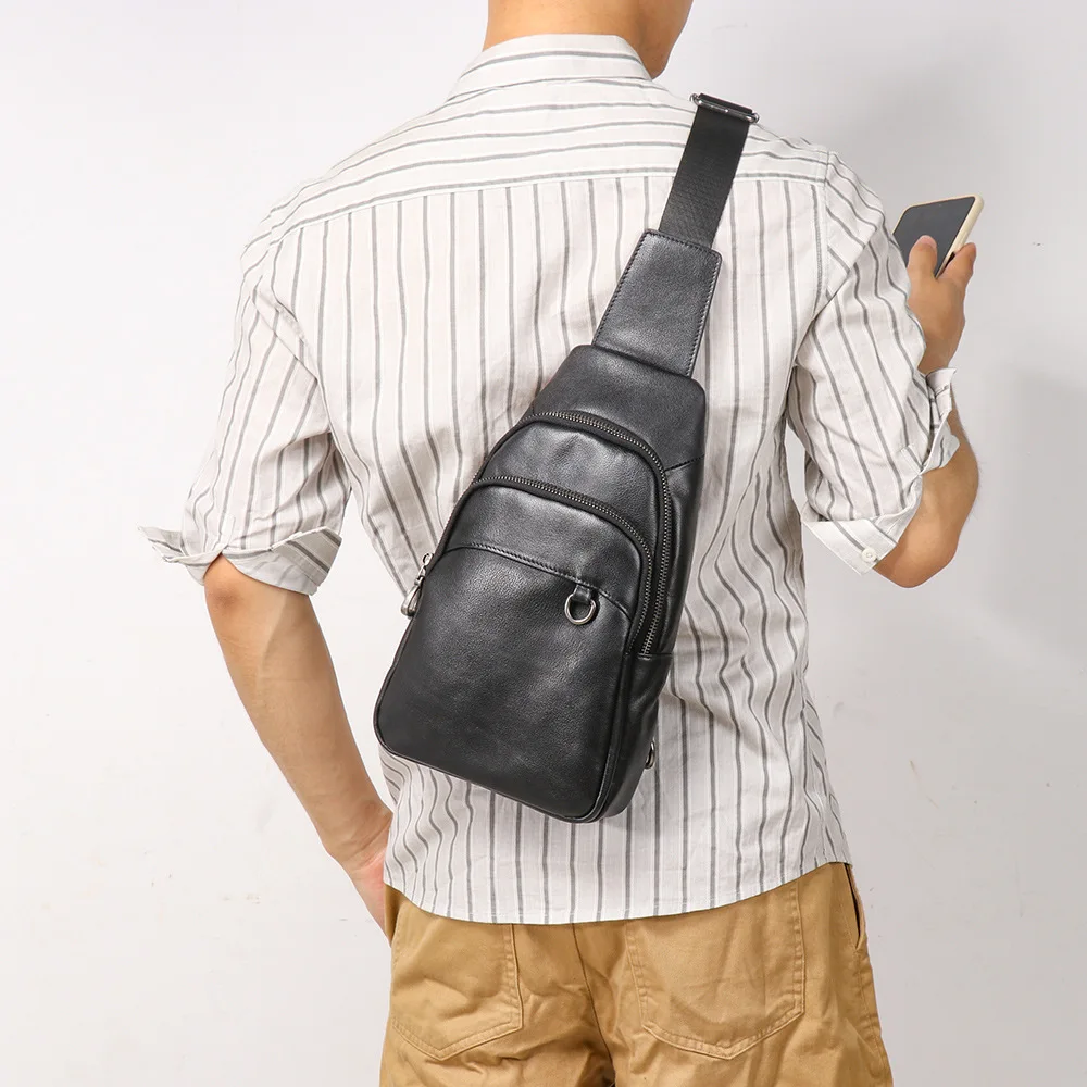 LJ-1290 Leather Chest Waist Bag, Outdoor Sports and Leisure Single Shoulder Crossbody Bag, Top Layer Cowhide Men's Bag