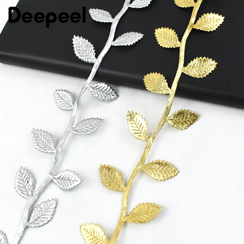 5/10M Deepeel 4cm Leaf Gold Silver Christmas Decoration Lace Trimming Garment Dress Webbing Tape Gift Packing Sewing Material