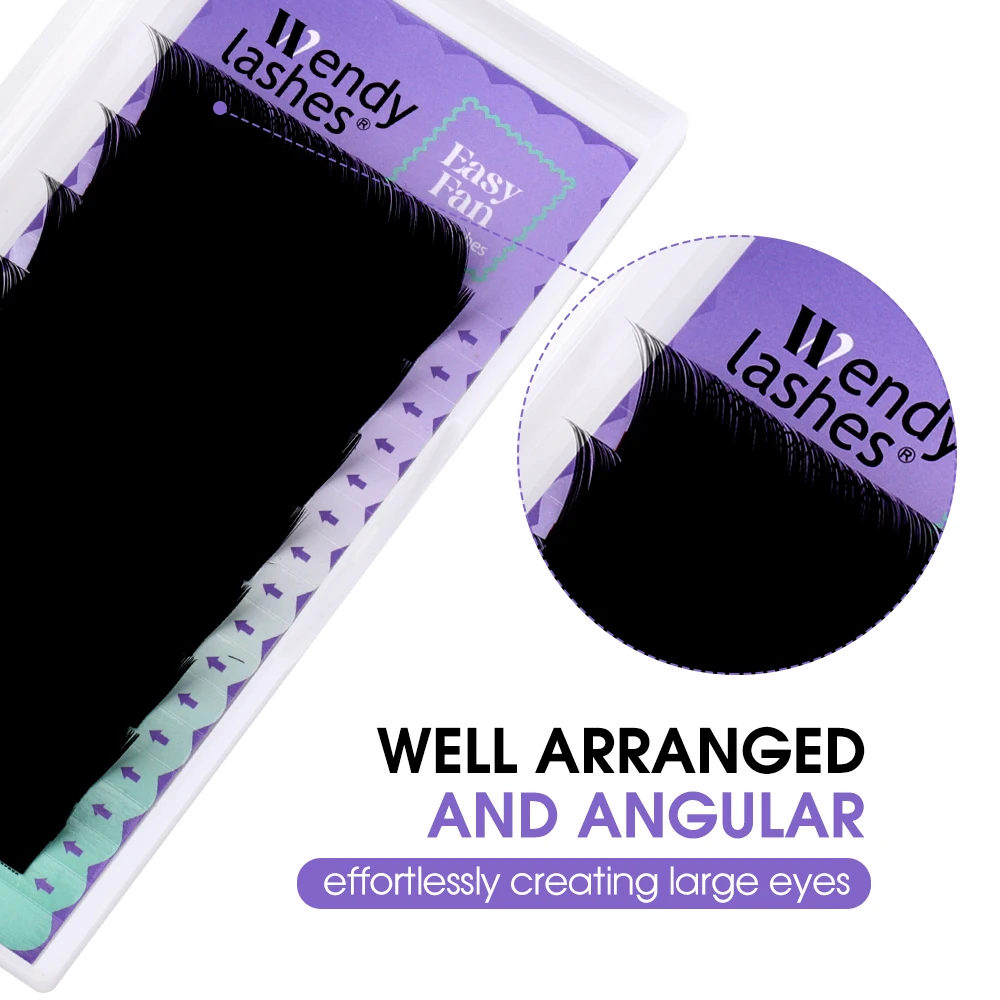 Wendy Lashes-Extensión de pestañas de estilo volador oblicuo, suave, fácil de ventilar, maquillaje negro mate, venta al por mayor