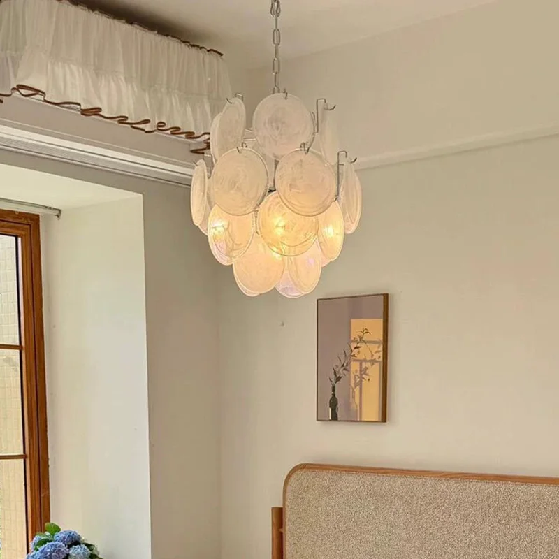 

Luxury American Chrome Round Murano Glass Chandelier, Dimmable Lustre Pendant Lamp for Living & Dining Room, Light for Ceilings