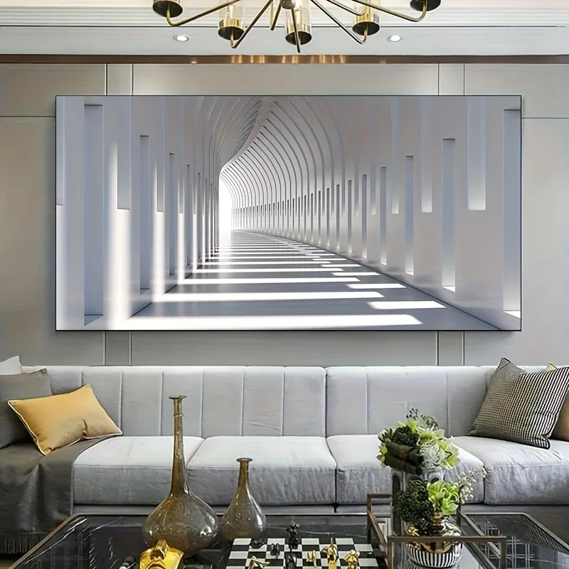 

2D Flat, Frameless Modern Geometric White Architectural Canvas Art, for Living Room, Bedroom, Dining Room, Office Wall Art Decor