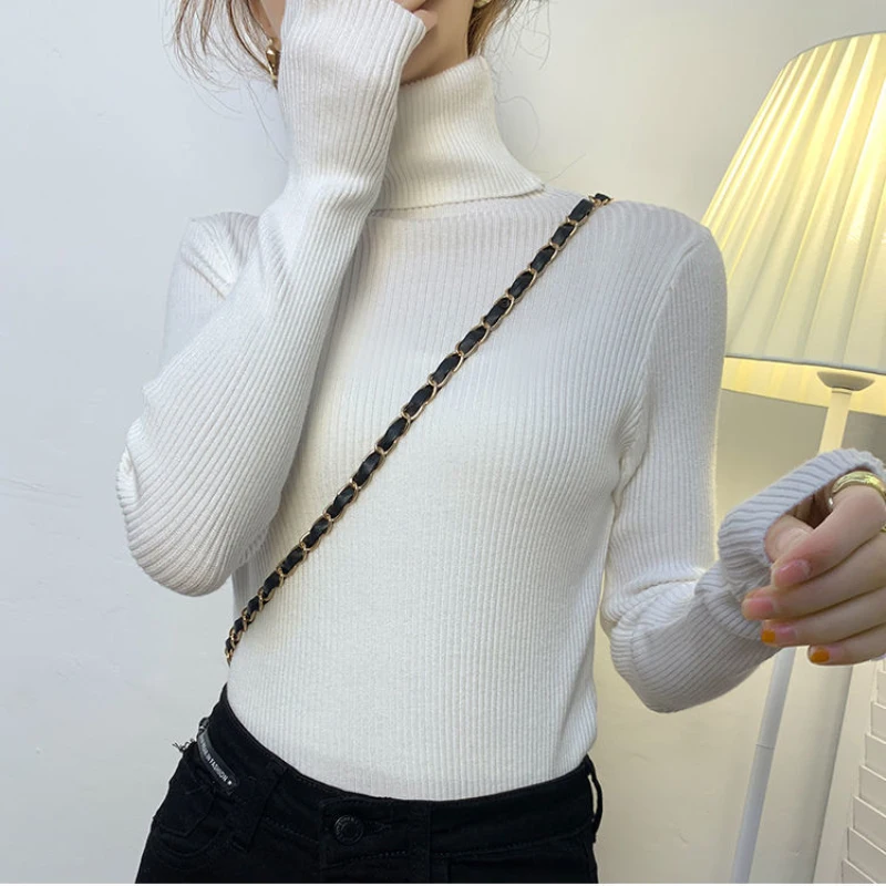 MEXZT Harajuku Pullover Turtleneck Sweater Women Fall Soft Knit Sweater Slim Elastic Korean Simple Basic Cheap Jumper Solid Tops