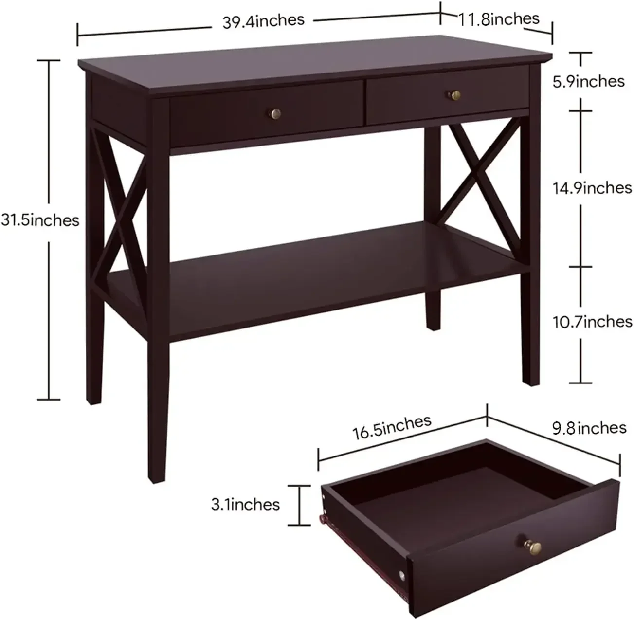 Console Table with Drawers, Narrow Wood Accent Sofa Table Entryway Table with Storage Shelf for Entryway, Front Hall, Hallway