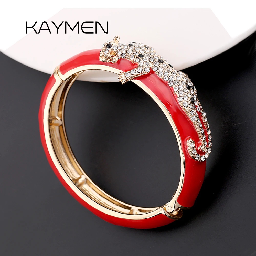 

Unique Design Inlaid Full Rhinestones Colourful Leopard Bracelet Hinge Cuff Bangle Women Teens Party Wedding Costume Accessory