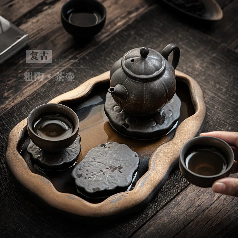 

Retro Kung Fu Tea Teaware Set Household One Pot Two Cups Teapot Teacup Tea Tray Set Small Tea Making Device Japanese Style