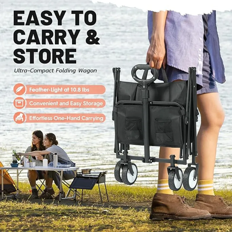 Foldable Portable Outdoor Camping Trolley, Pull Rod, Shopping Delivery Camp Small Trailer, Multitool Beach Picnic Car