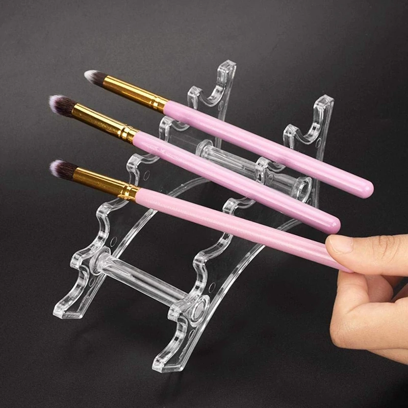 2X Acrylic 6-Slots Display Stand, Eyebrow Fountain Pen Pencil Jewelry Makeup Brush Rack Organizer Holder For Home, Clear