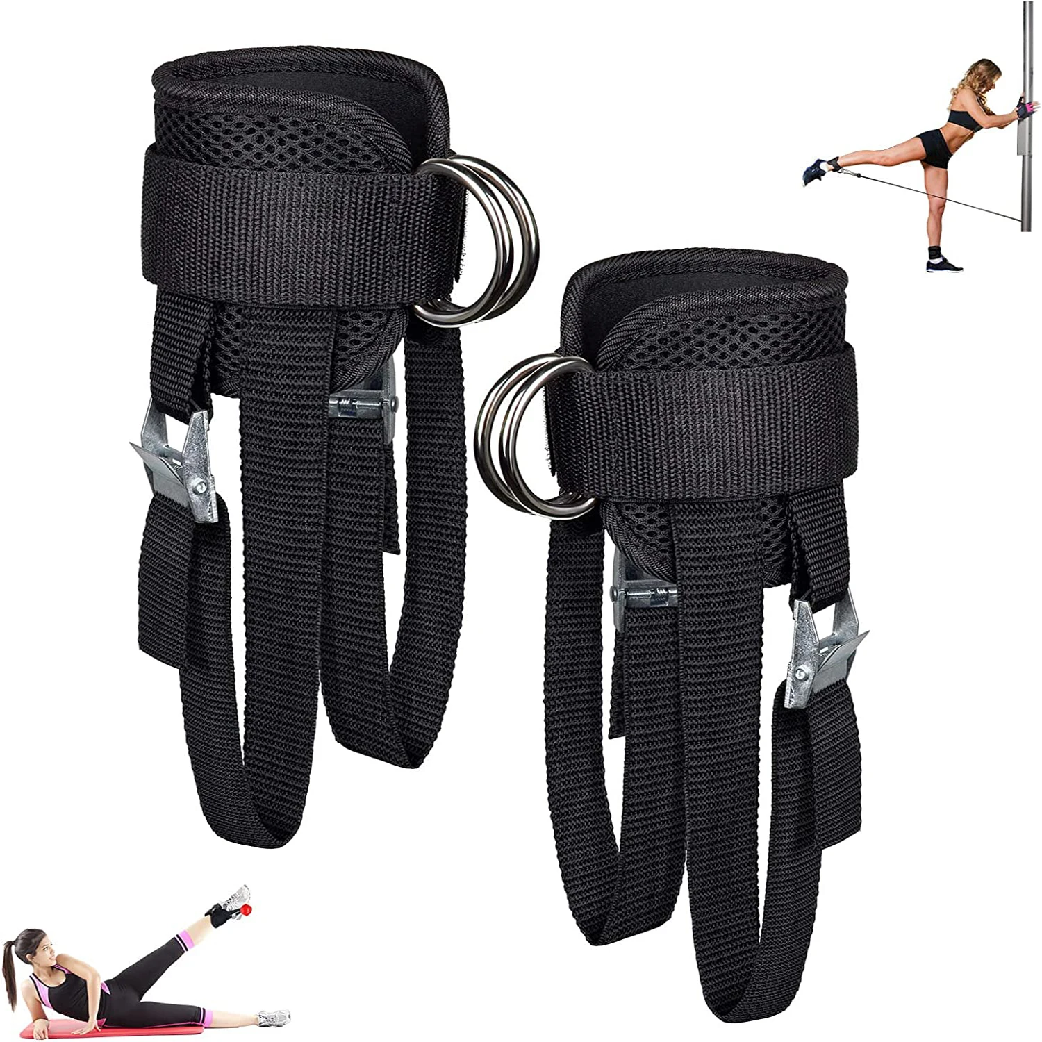 Adjustable D-Ring Ankle Straps for Gym, Home Foot Support Protector,Upgrade Fitness,Dumbbell,Glute,Leg,Workout, Weightlifting