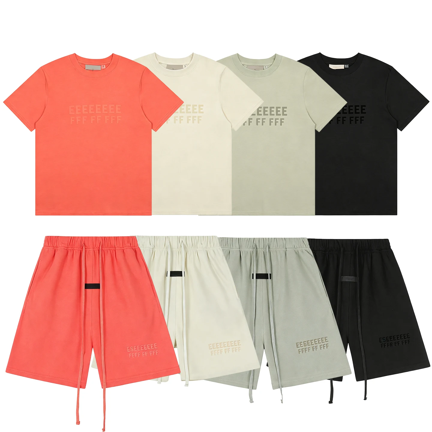 Classic brand double-line letter print set, high-quality summer T-shirt and shorts set, 100% pure cotton shorts and T-shirt set view 2
