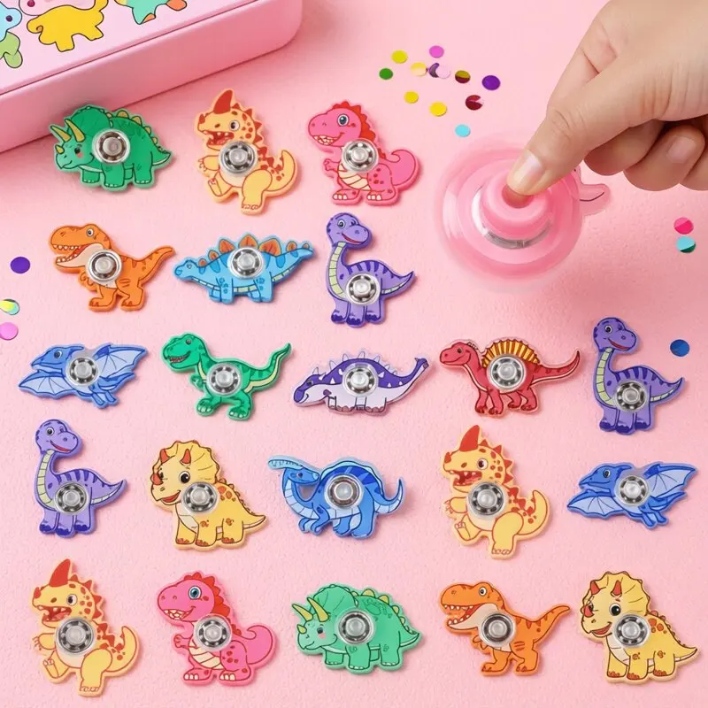 6/12Pcs Dinosaur Finger Gyro Toys Kids Jungle Birthday Party Favors Pinata Bag Fillers Stress Relief Hand Spinner Gyroscope Gift