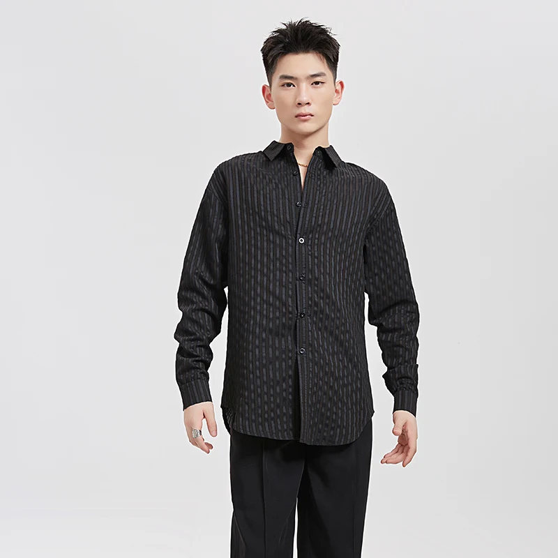 الرجال الوطنية القياسية اللاتينية الرقص قميص الكبار الذكور طويلة الأكمام شريطية قمصان قاعة الرقص ممارسة الأداء القمم BL13678