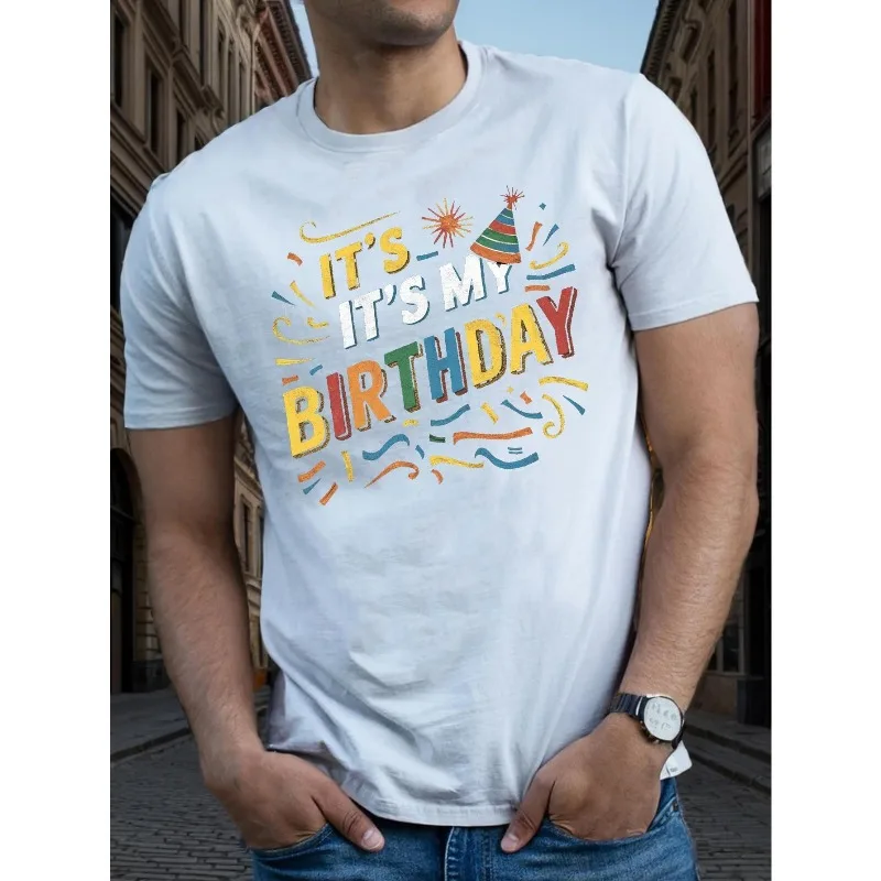

Mens Birthday Shirt Its My Birthday T Shirt Funny Celebration Tee for Party Outfit Gift for Him Colorful Letter Print