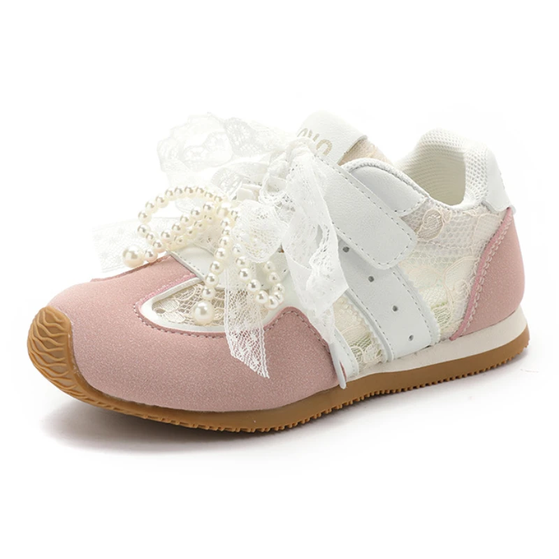 

Спортивная обувь для девочек, новинка лета 2024, дышащие детские кроссовки с кружевной сеткой, нескользящая детская повседневная обувь на мягкой подошве