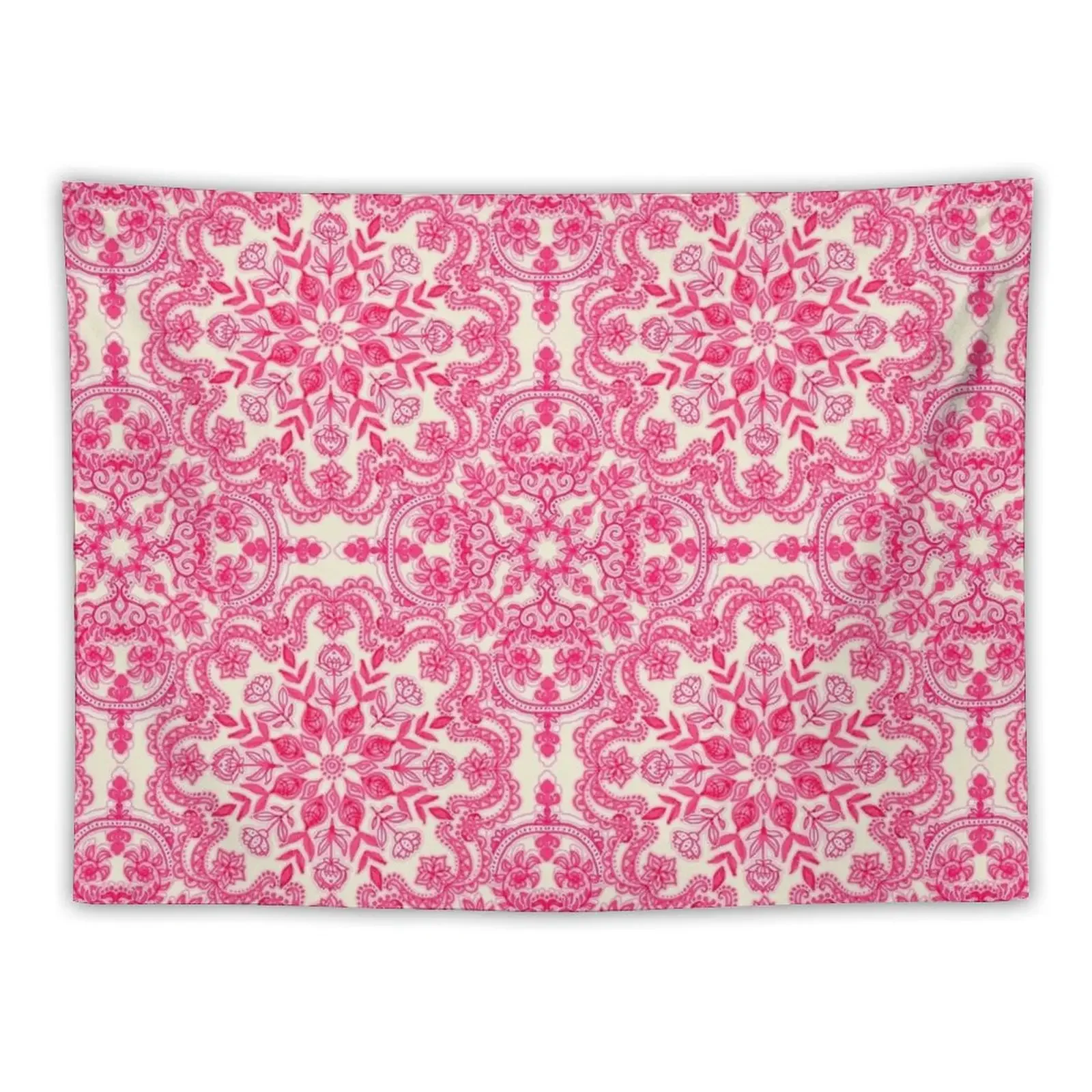 Hot Pink & Soft Cream Folk Art Pattern Tapestry Decorative Wall Murals Decor For Room Decoration For Home Tapestry