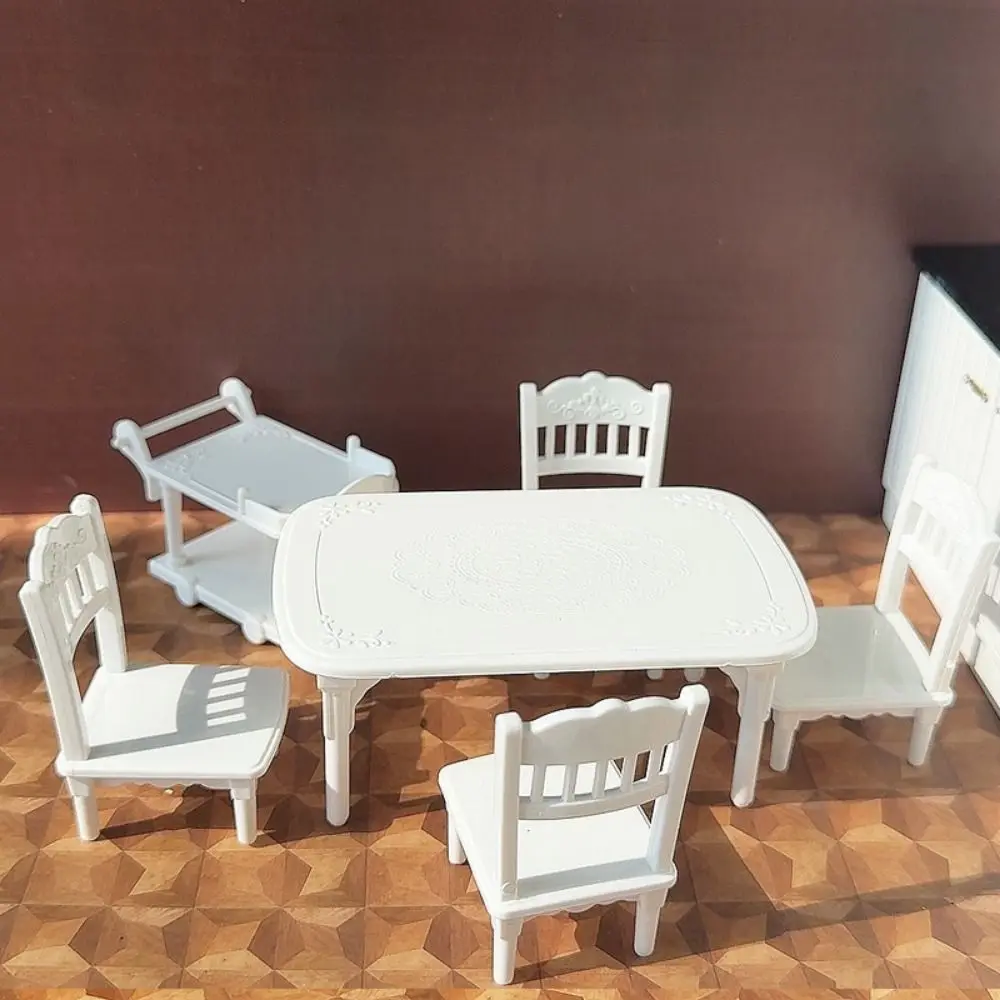 6PCS/Set 1/12 Scale Dollhouse Chair Table Set Yellow White Sand Table House Furniture Photo Props Playing House Accessories