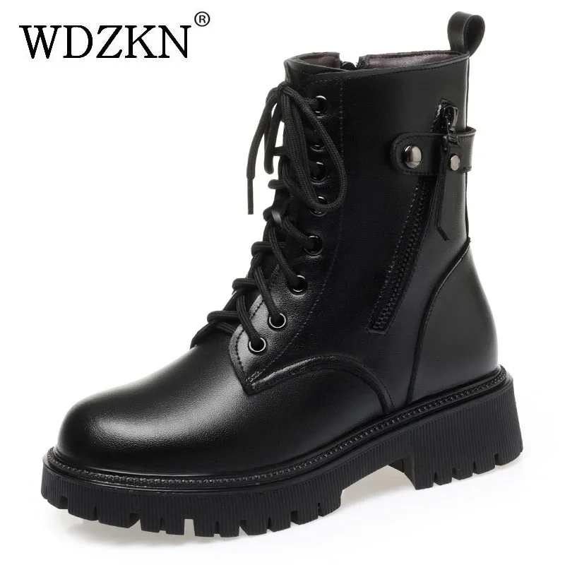 

WDZKN Big Size 35-43 Women Shearling Boots 2026 Winter Natural Wool Thick Heel Platform Street Style Casual Warm Mid Calf Boots