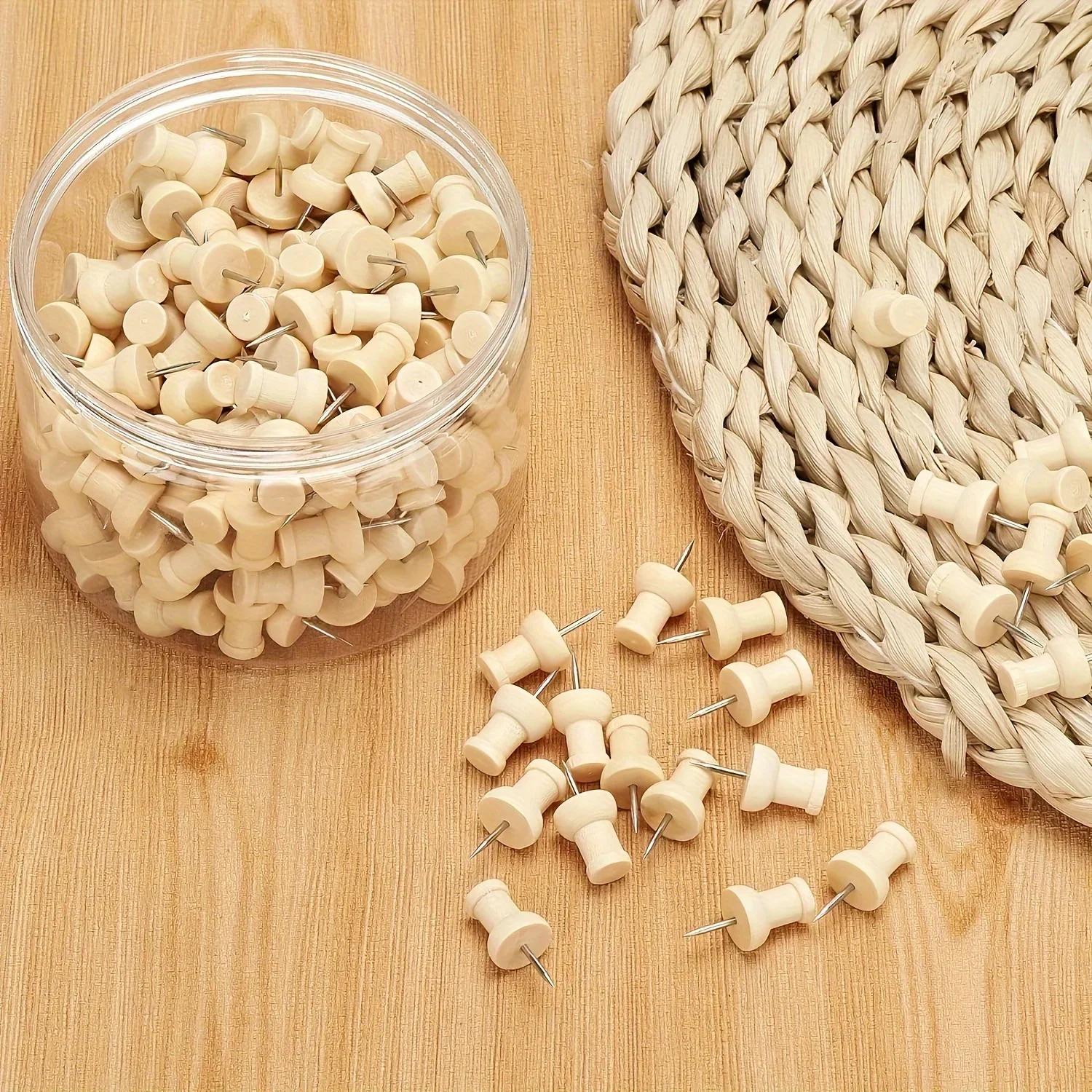120pcs/50pcs White Wooden Thumbtacks, Large Head Pins for Corkboard, Office, Home Use, Crafts, Sewing Supplies
