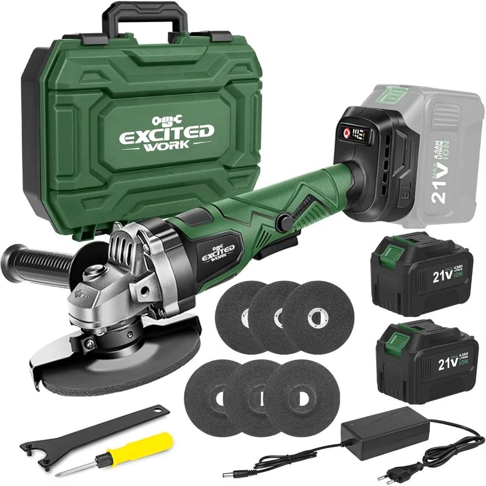 Cordless Angle Grinder, 20V 5 inch Electric Grinder Power Tools with 2 X 4.5Ah Battery, Adjustable Handle, Brushless Motor for P
