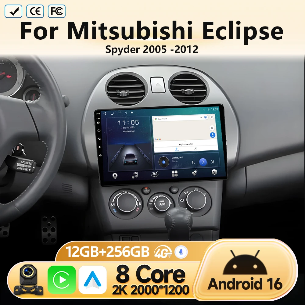 Unidad Principal 4G WIFI BT para Mitsubishi Eclipse Spyder 2005 2006 2007-2012, Radio de Auto Android, Reproductor Multimedia de Video, Navegación