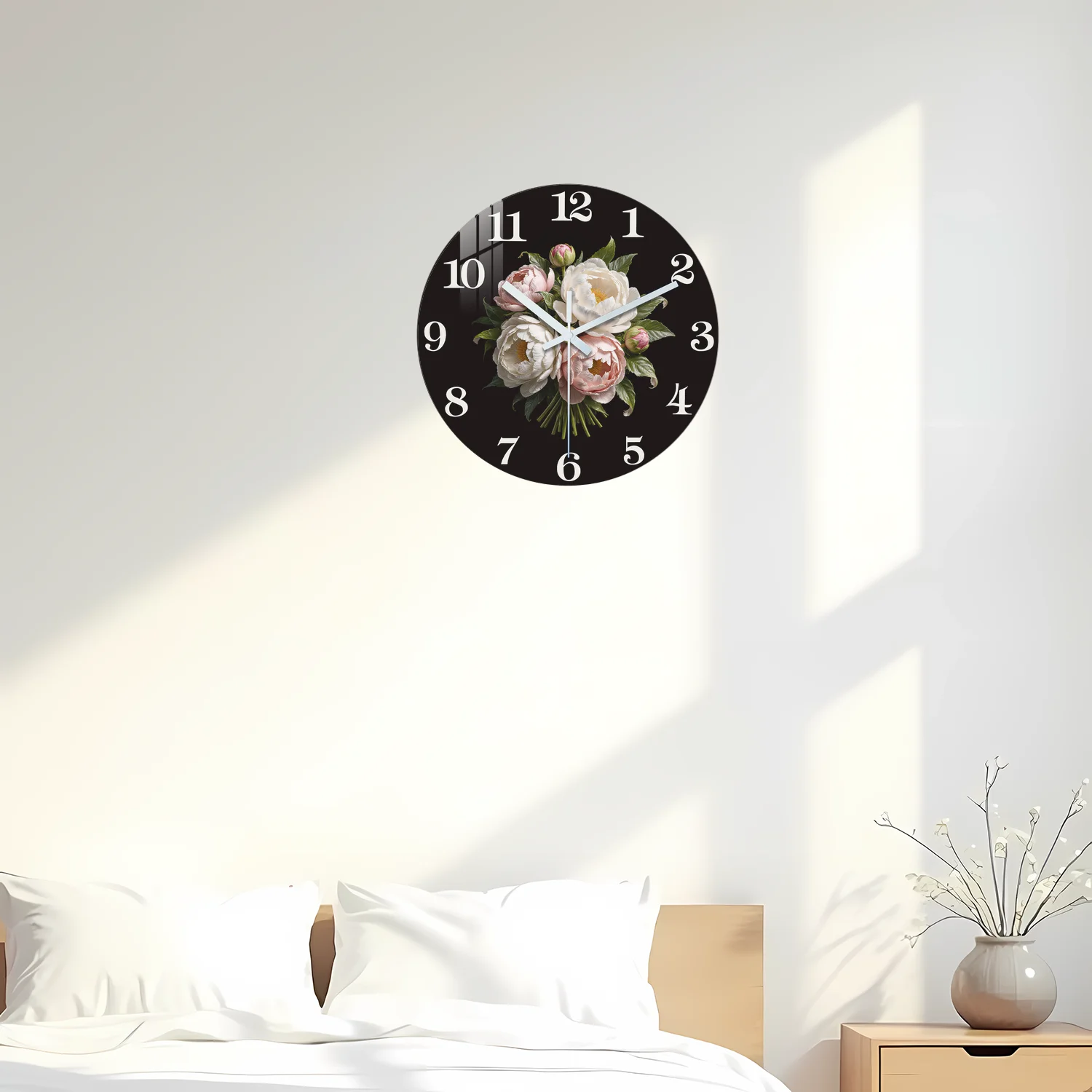 Floral Pattern Wooden Wall Clock, 10-24inch Silent Wall Clocks, Aa Battery Powered, Suitable for Living Room, Bedroom, Office, (Battery Not Included) Mother's Day, Easter, April Fool's Day