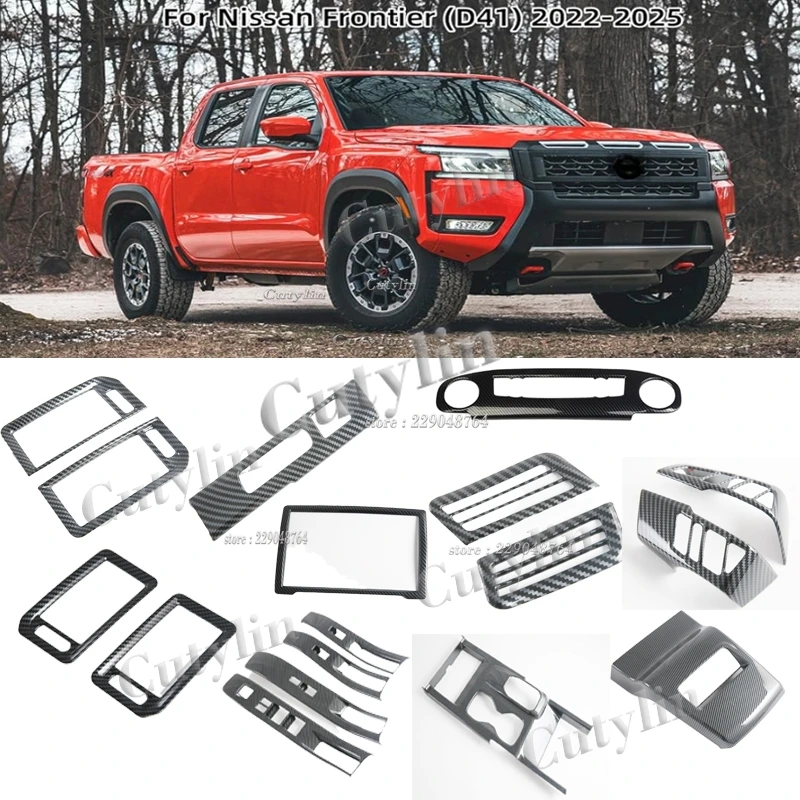 For Nissan Frontier 2022-2024 2025 Interior Accessories ABS Carbonfiber Window Rise Switch Gear Shift Panle Cover trim AC Oultet