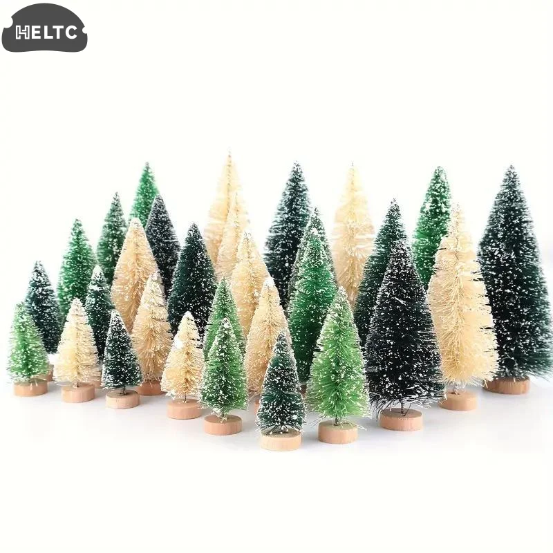 Mini Artificial Christmas Trees With Snow Frosted Finish Wooden Bases For Tabletop Decor Holiday Party Home DIY Crafts