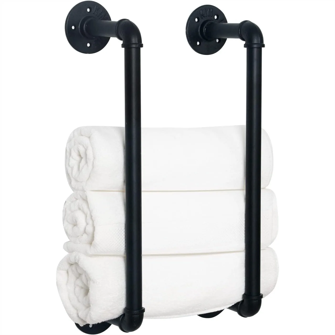 

Industrial Pipe Towel Rack, Farmhouse Bathroom Towel Storage Holder, Wall Mounted, Matte Black, Holds 3-4 Towels