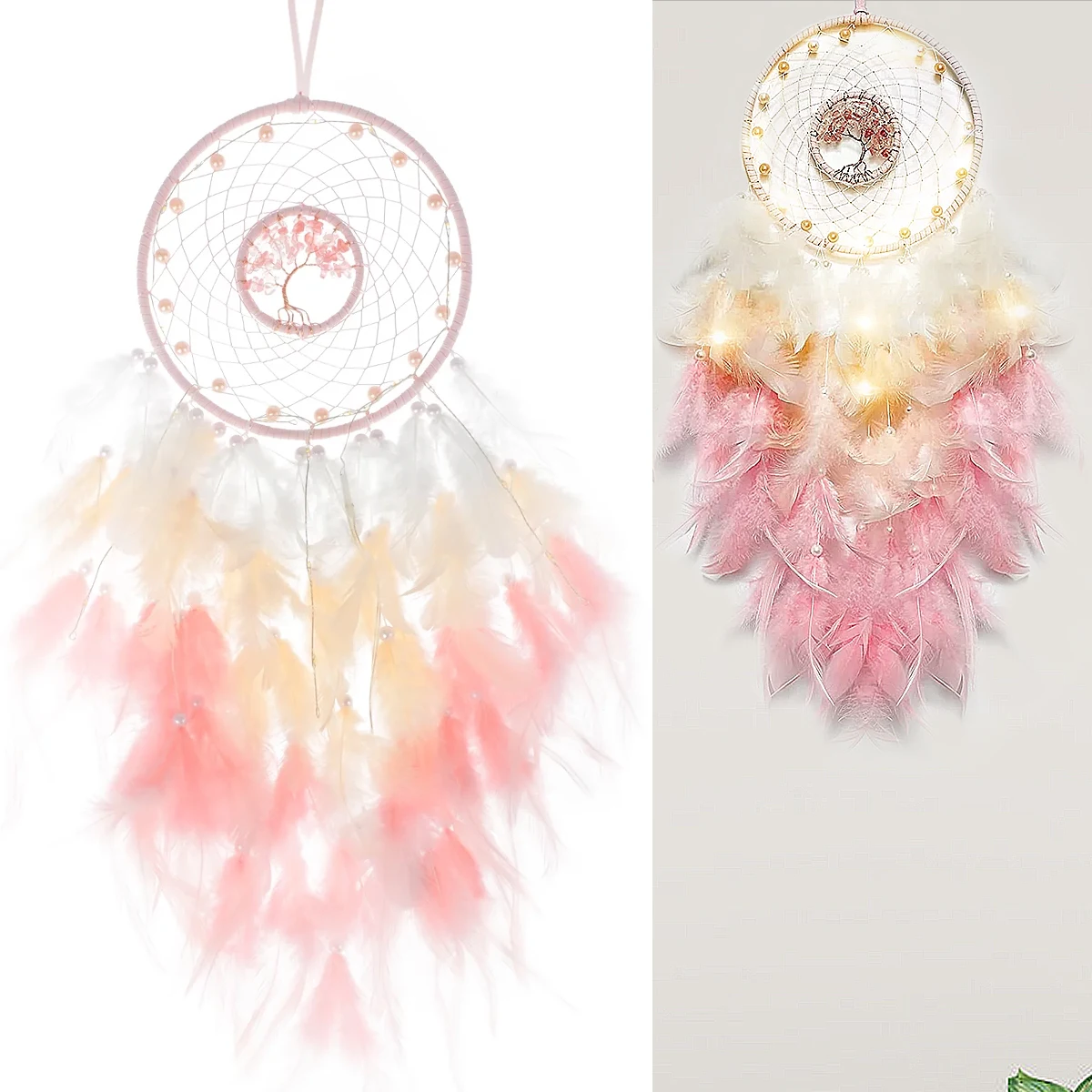 Pink Dream Catcher Handmade Feather Dream Catcher Hanging Decoration Exquisite Dream Catcher Feather Pendant Creative Wall Art