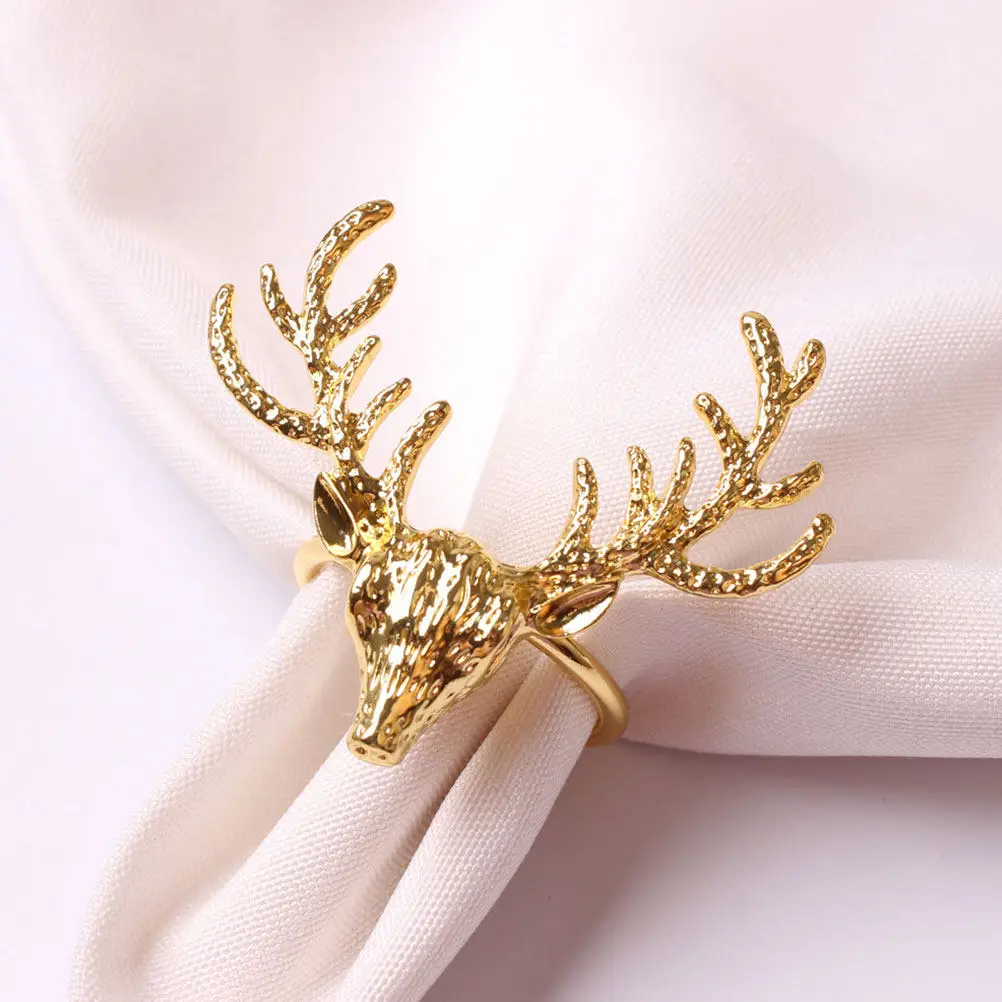 4pcs Deer Head Napkin Rings, Metal Holiday Tableware Accessories for Christmas Dinner Party