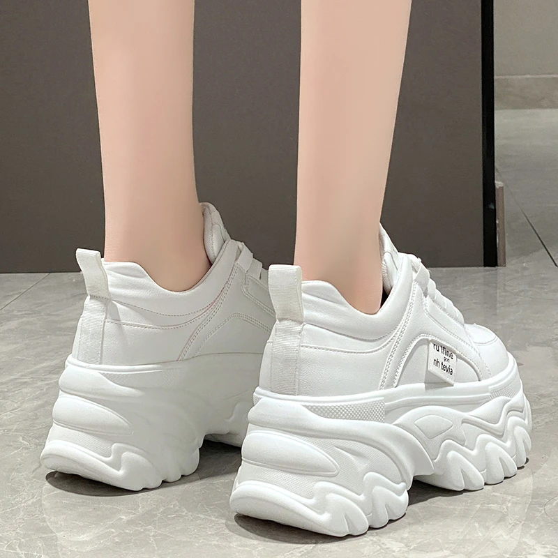 ZOKI Chunky Platform Sneakers for Women Spring Lace-Up Thick Bottom Casual Shoes Woman White Breathable Ladies Sneaker Shoes