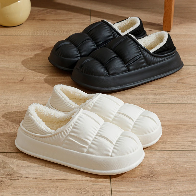 شباشب منزل شتوية مقاومة للماء للنساء، شباشب دافئة من القطيفة غير قابلة للانزلاق، أحذية قطنية خفيفة الوزن وسميكة ونعل ناعم #1