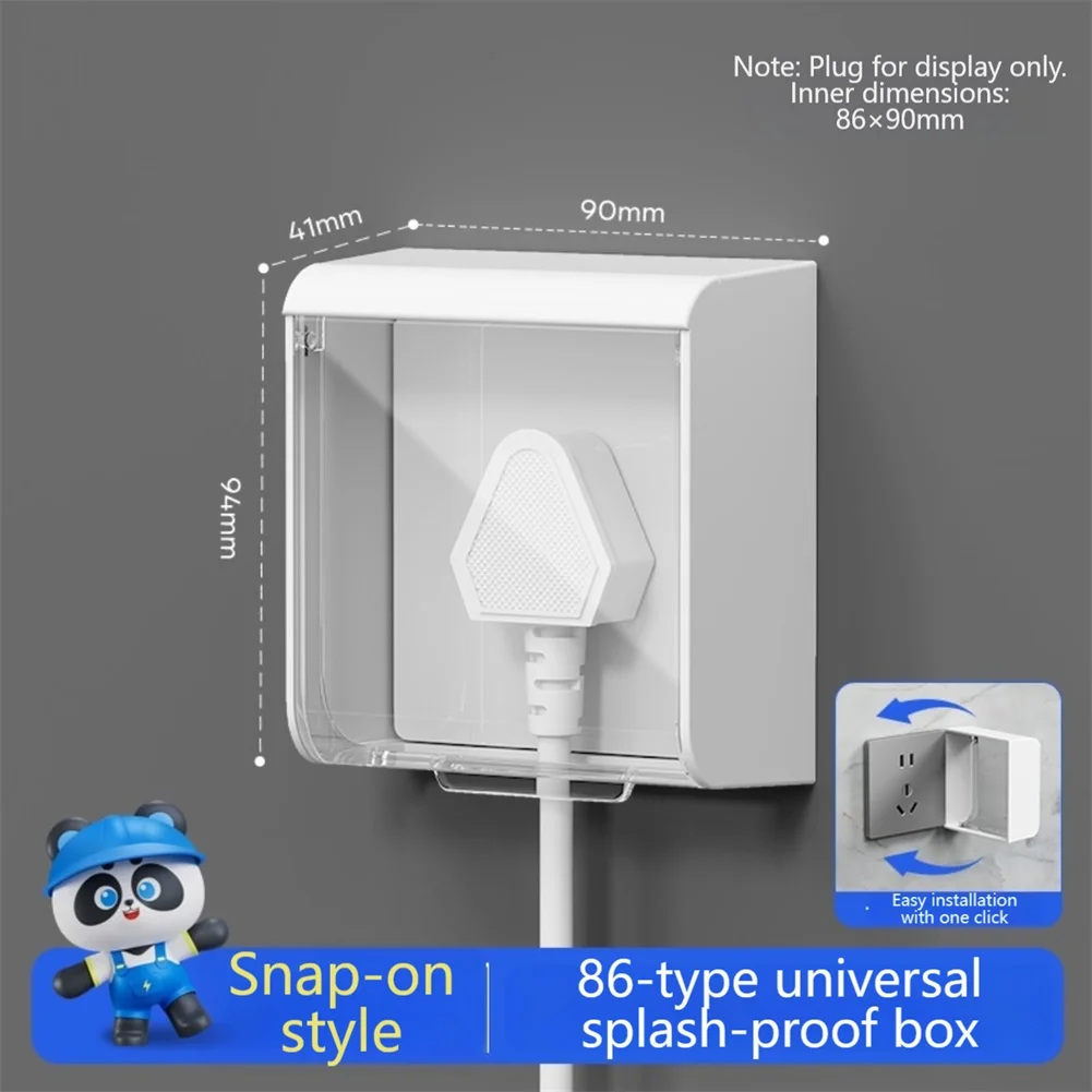 1pc 86-type Waterproof Outlet Cover No Drill 90° Wide Opening 86 Type Splash Proof Switch Protection Box For Home Bathroom