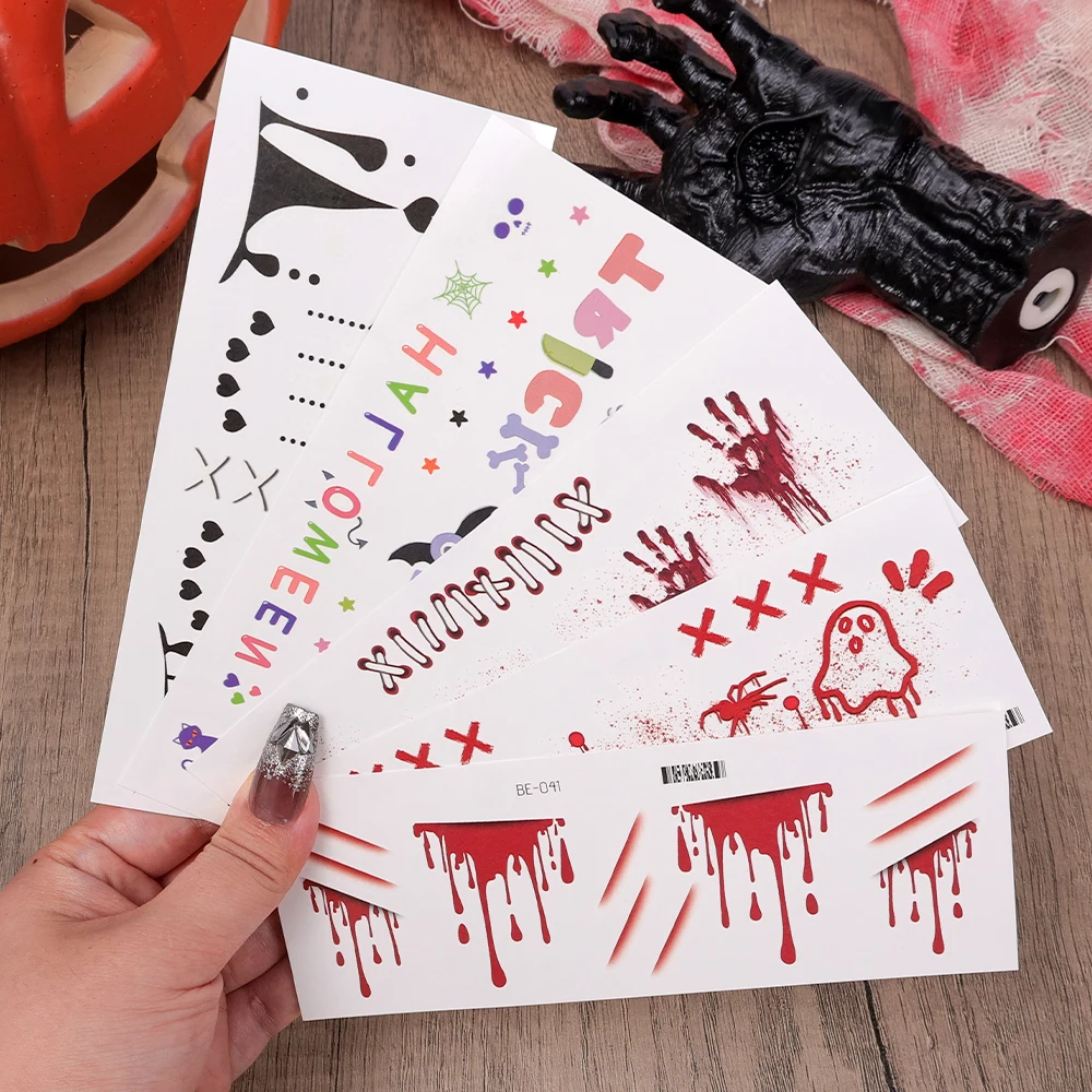 Lasting Halloween Temporary Tattoo Sticker Cute Realistic Horror Wound Bloody Waterproof Tattoo Sticker Body Face Art DIY Makeup