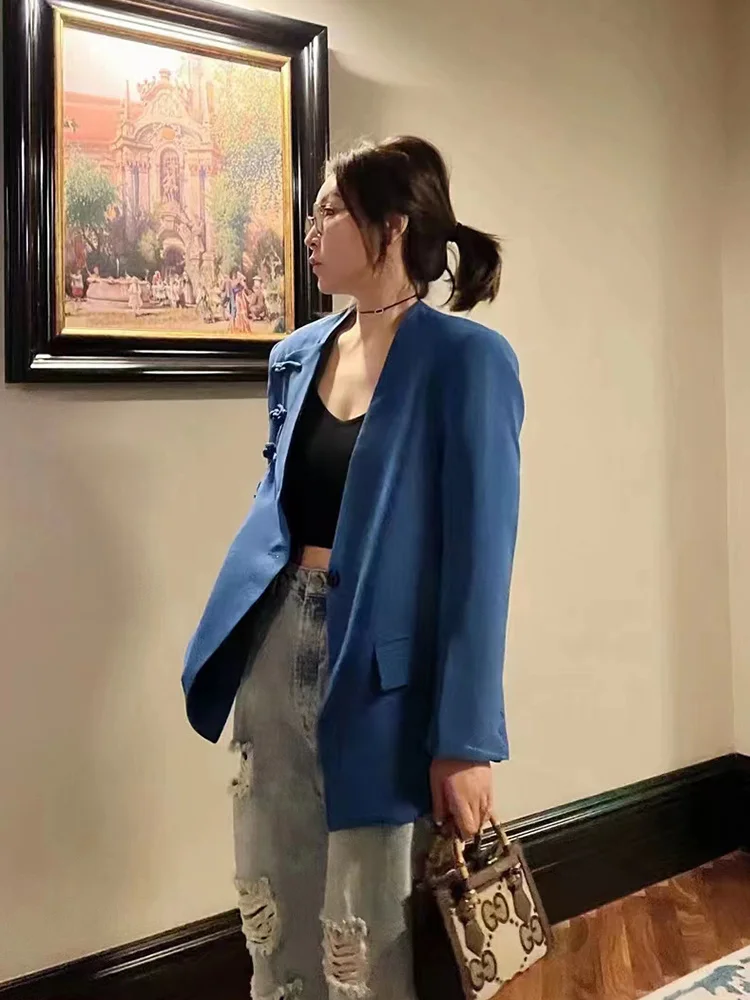 Blazer de moda coreana para mujer, chaqueta minimalista de manga larga con cuello con muescas, estilo de ropa femenina, novedad de 2022