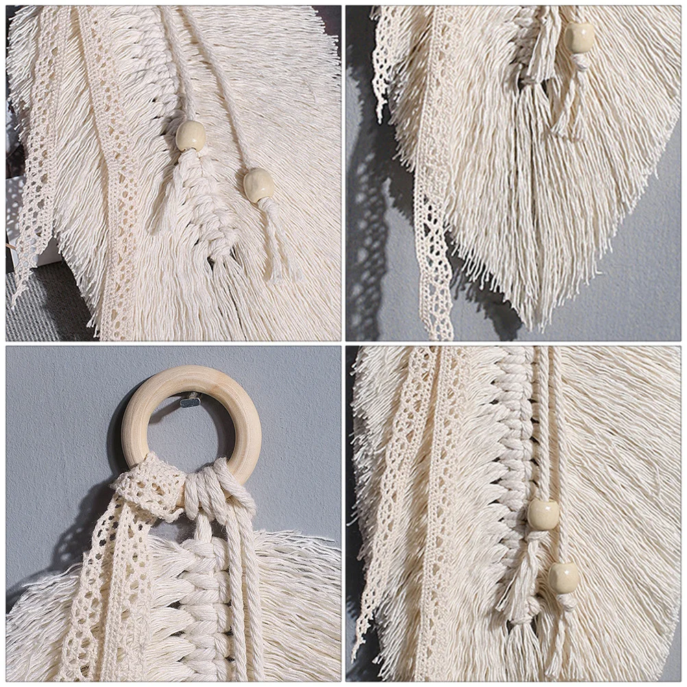 

1pc Leaf Tassel Tapestry Hand Woven Wall Hanging Decor For Home Bedroom Living Room Beige Woven Hanging Adornment Home Decor