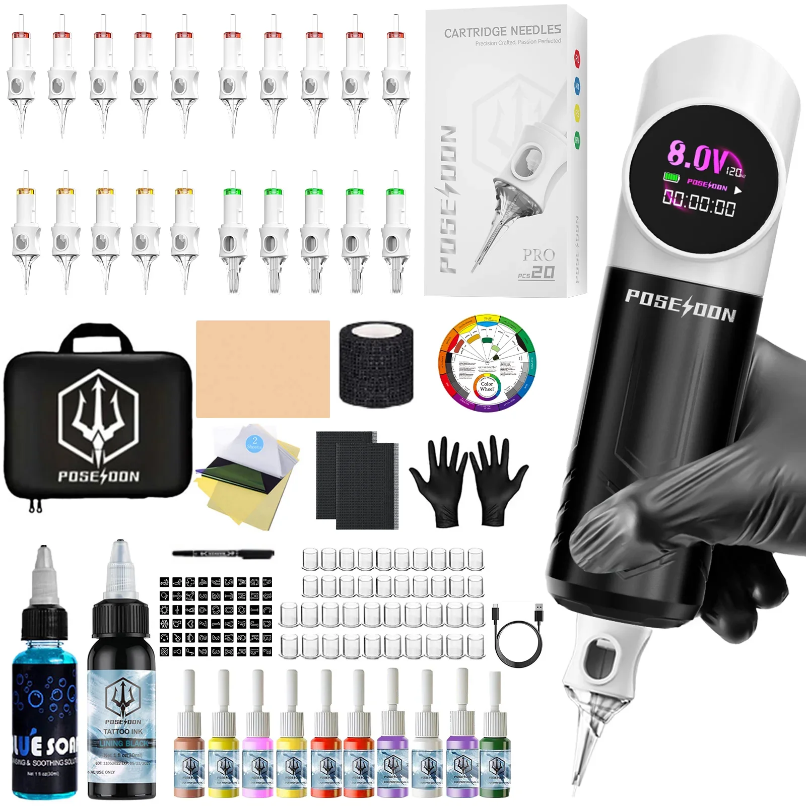 POSEIDON V6 Tattoo Kit Neue Panda Tattoo Stift Kit Für Permanent Make-Up Tattoo Maschine Kit Drahtlose Tattoo Netzteil Tattoo Kit