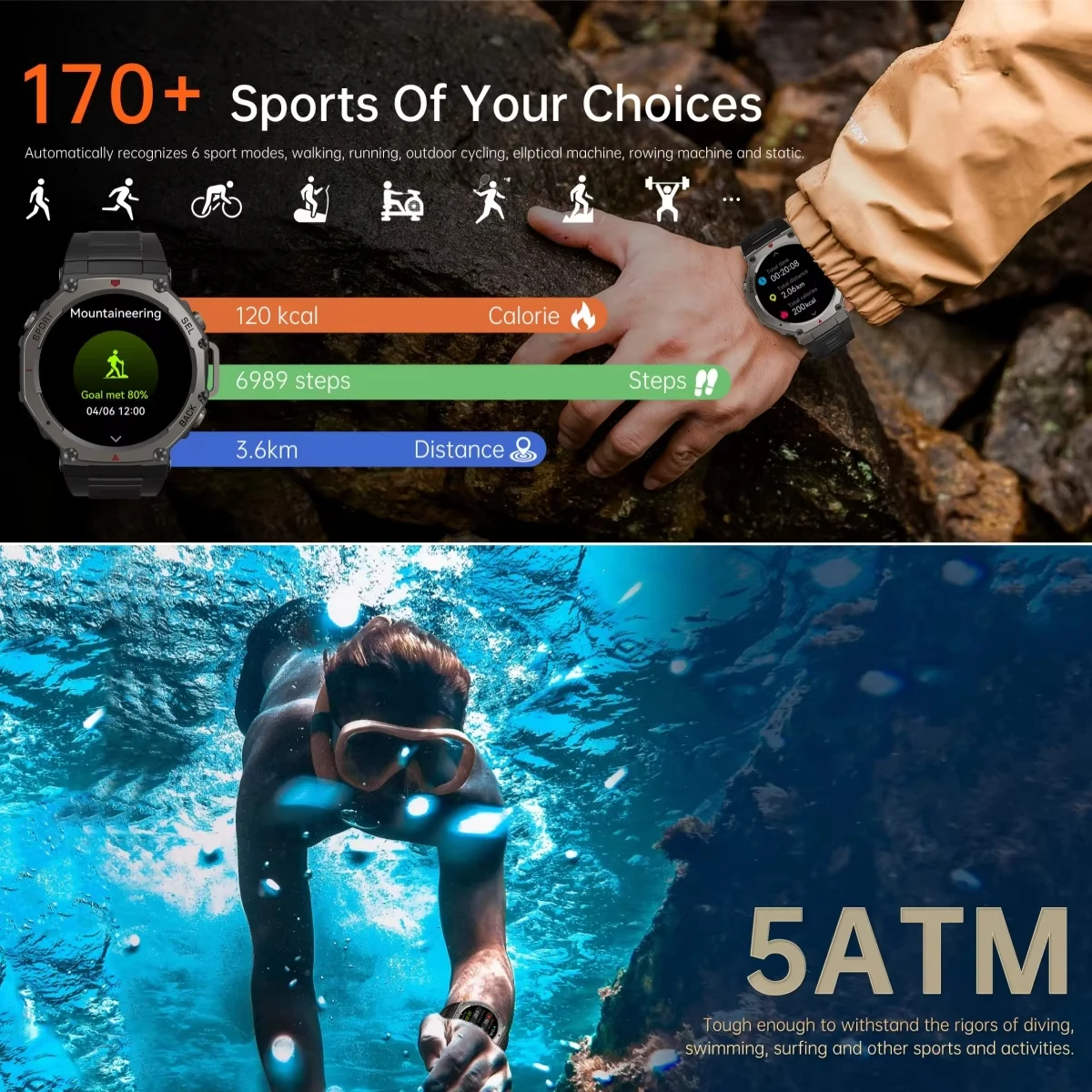 GPS Outdoor Smart Watch 10ATM Waterproof Built-in Dual-band GNSS Compass Sport Smartwatch Men 2025 New For  Ultra T-Rex 3
