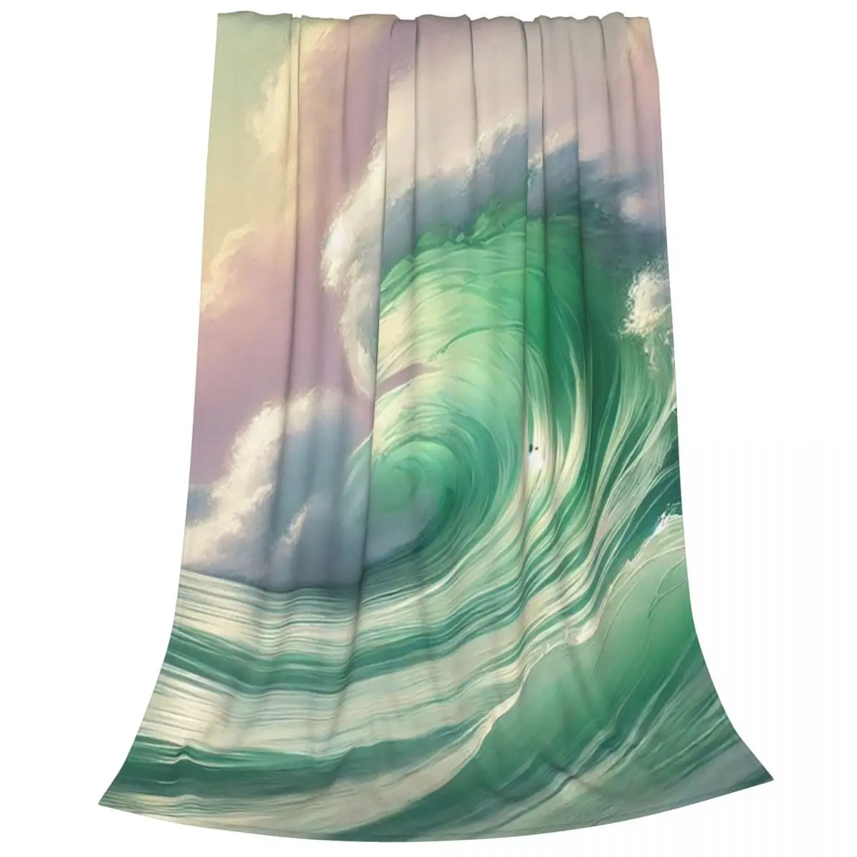 Dreamy Wild Wave,Pastel Sea Escape Blanket Flannel Multi-function Sofa Throw Blankets For Home Bedroom Throws Bedspread Quilt